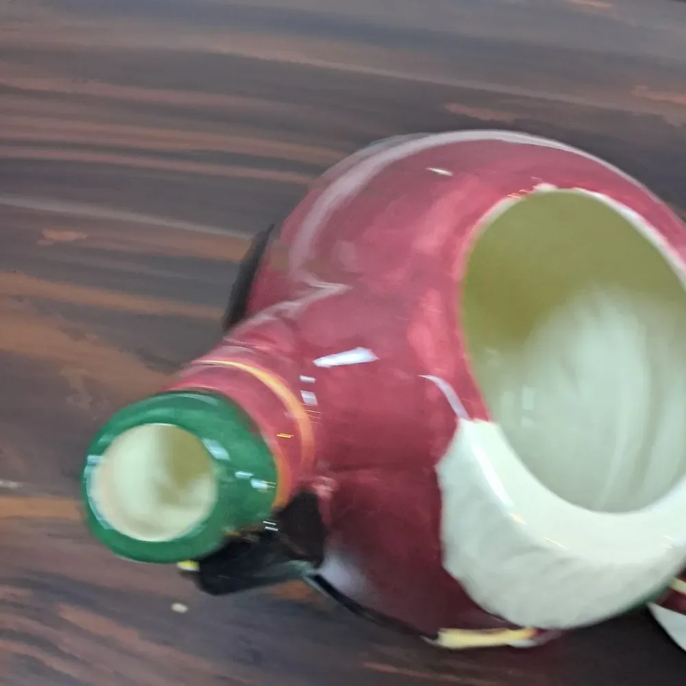 Vintage Christmas Santa Teapot Candy Cane Handle Ceramic Holiday Tea Pot Lantern